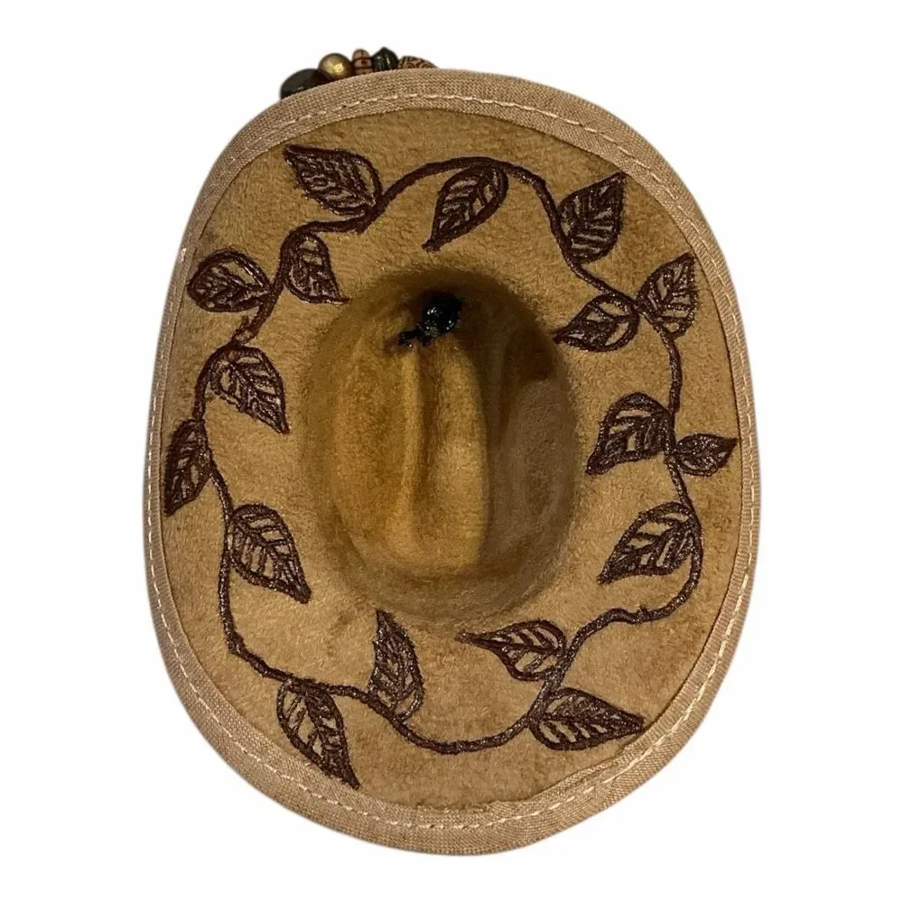 Tooled Floral Mini Cowboy Hat Car Charm Rearview Mirror Hanging Ornament